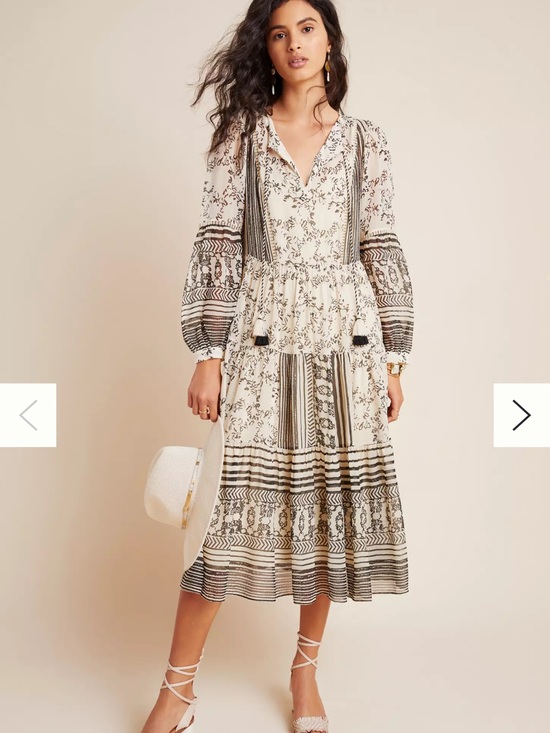 Anthropologie Dresses & Skirts - Anthropologie Cream & Black Floral Maxi Dress with Tassels XS